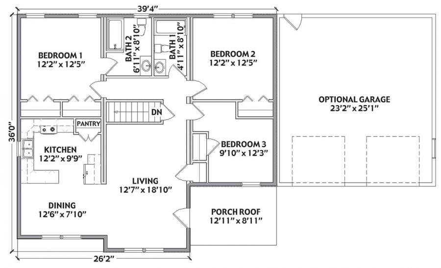 Bayville | 1184 Square Foot Ranch Floor Plan